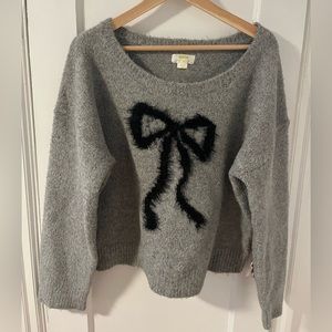 Maeve grey bow sweater with sparkle. Size L.